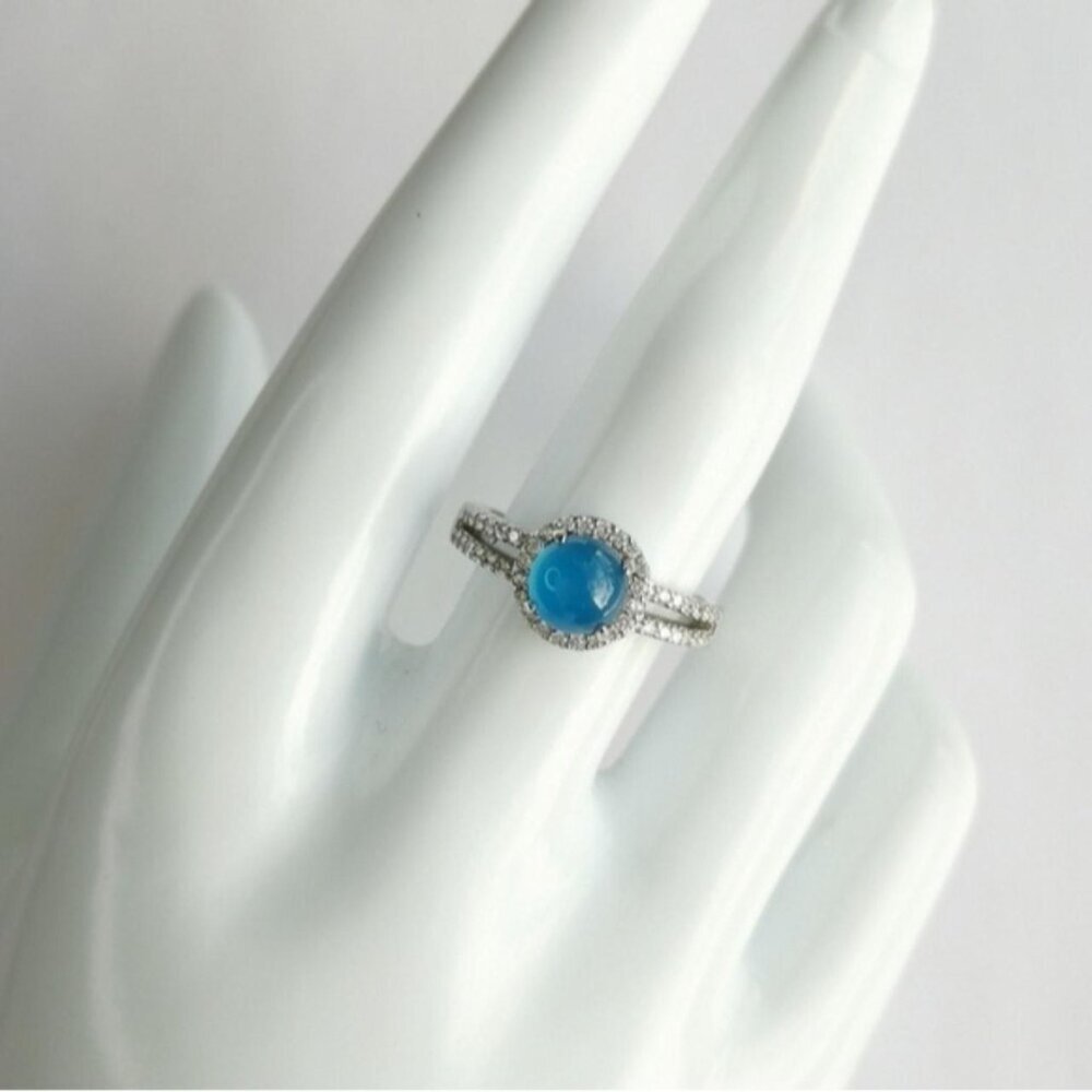 Blue Chalcedony CZ Halo ring sterling silver size 8 🆕 - Picture 2 of 7